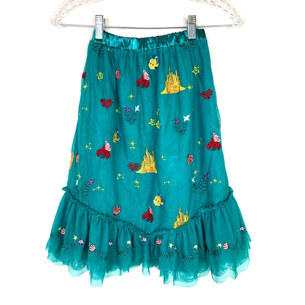 Hanna Andersson Disney Little Mermaid Skirt Size L Green Embroidered Tulle